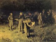 unknow artist Federal troops reading a message at fireside France oil painting artist